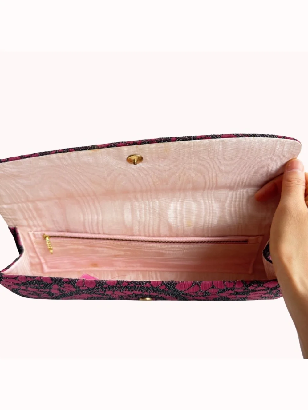 Vintage Pink Black Fabric Clutch Evening Bag Wedding Purse Formal Party Makeup